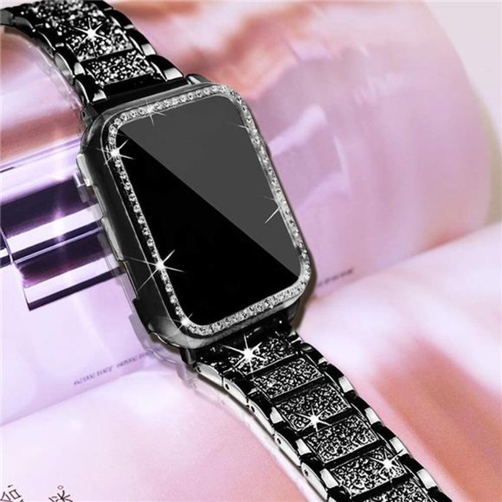 NEW Black Bling Rhinestone Apple Watch Band + Case - Picture 1 of 5